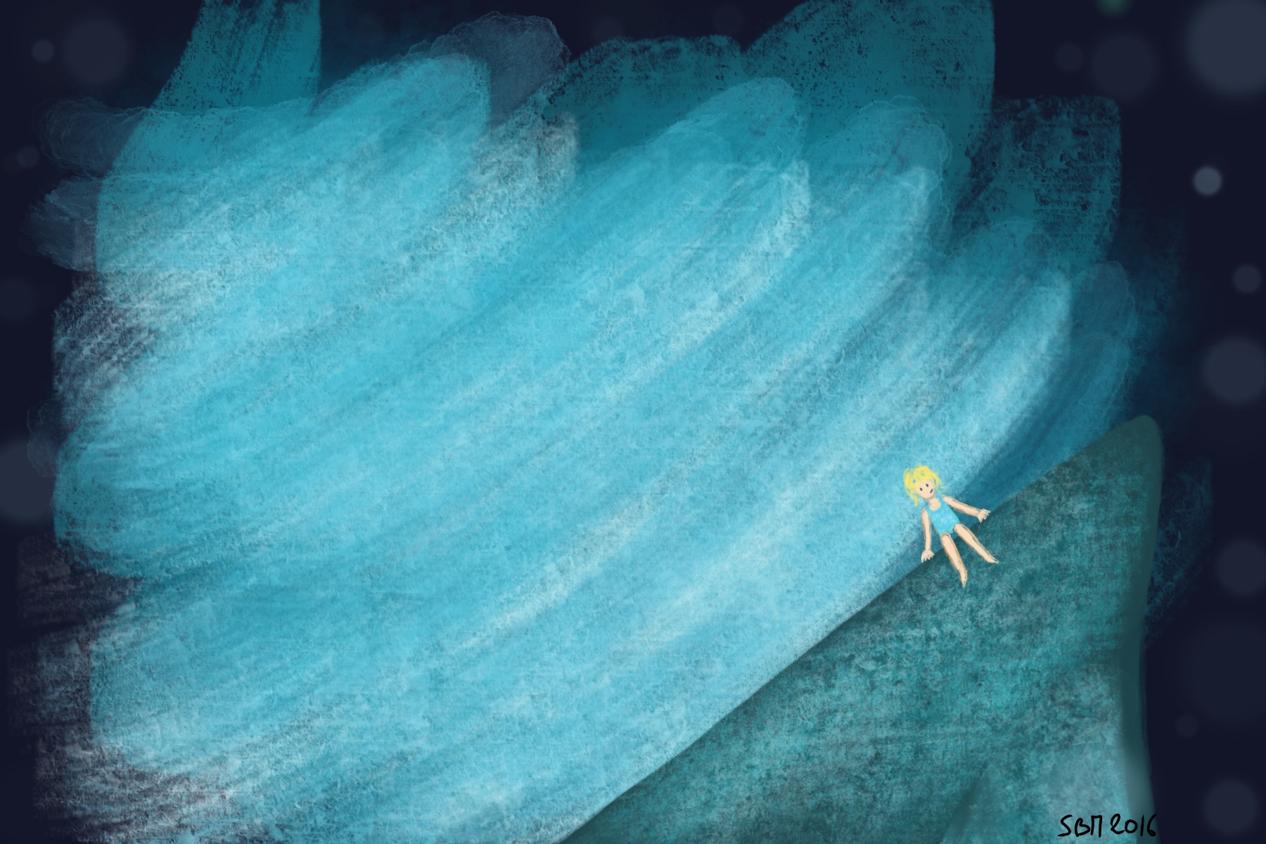 Illustration poétique dune petite fille sur un bateau par Sylviane Bauer-Motti